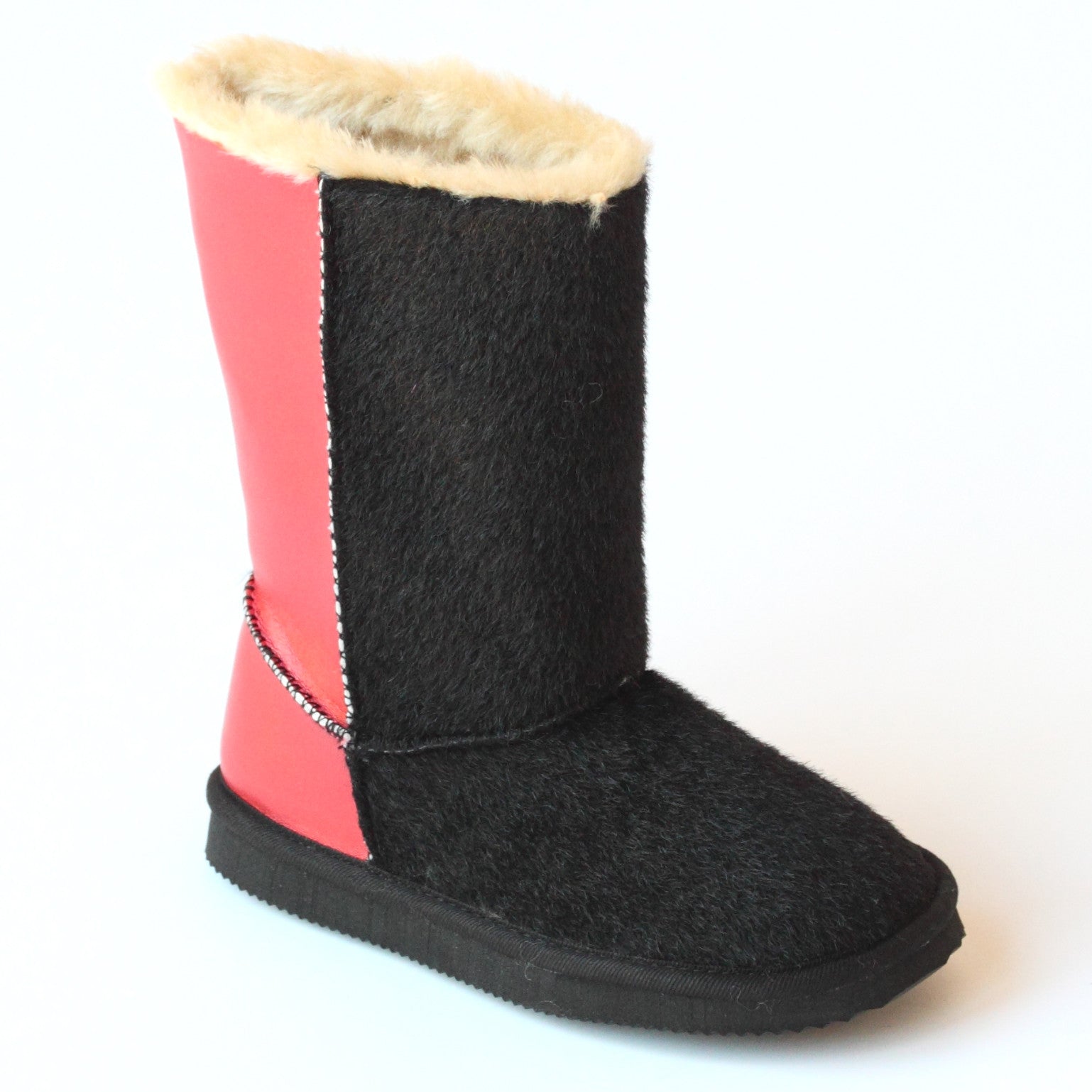 FINAL SALE - L'Amour Girls D970 Black Red Two Tone Furry Boots