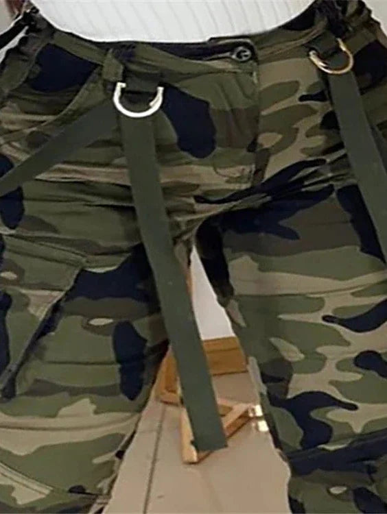 Fleece-lined Camo Cargo Pants for Women's Plus Size