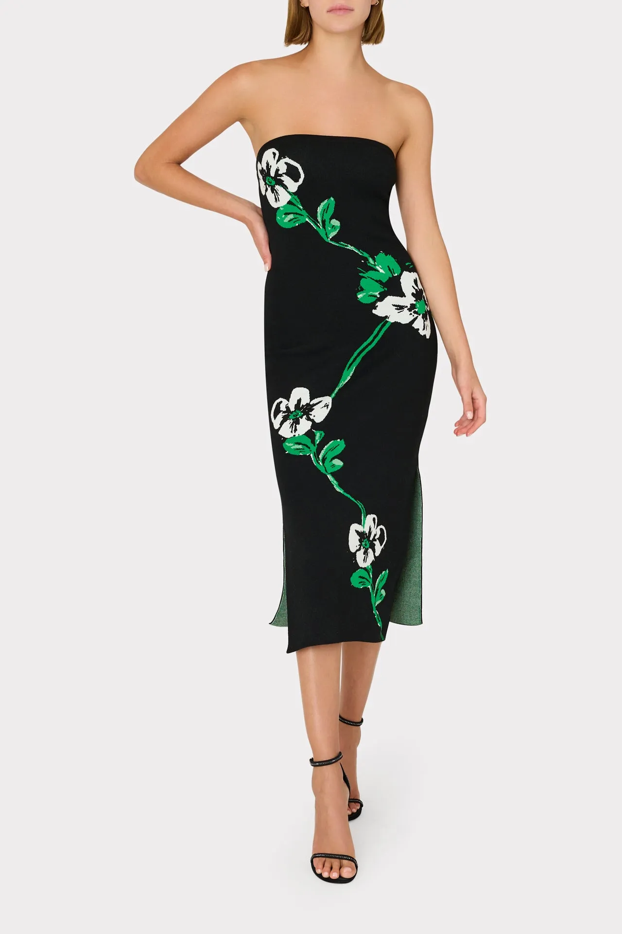 Floral Jacquard Strapless Midi Dress