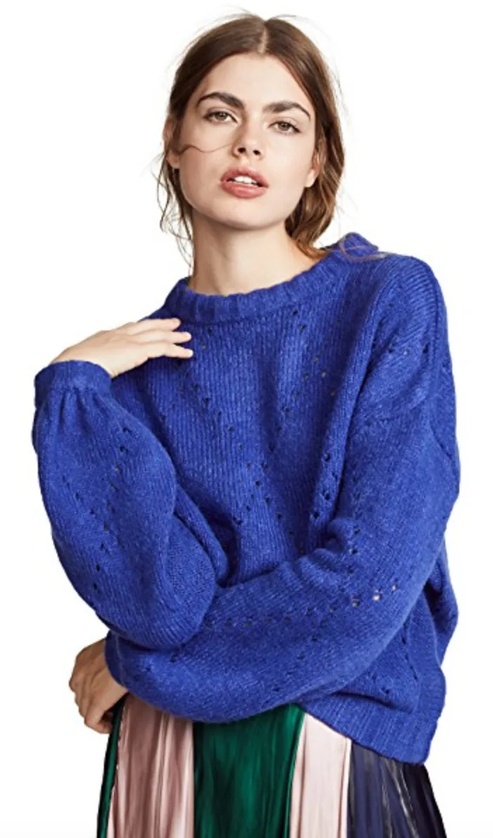 For Love and Lemons Mia Pointelle Sweater Cobalt