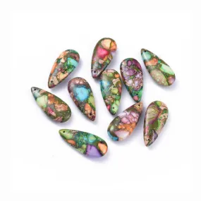 Gemstone Pendants, Assembled, Natural, Imperial Jasper, With Platinum, Teardrop, Multicolored, 35x15mm