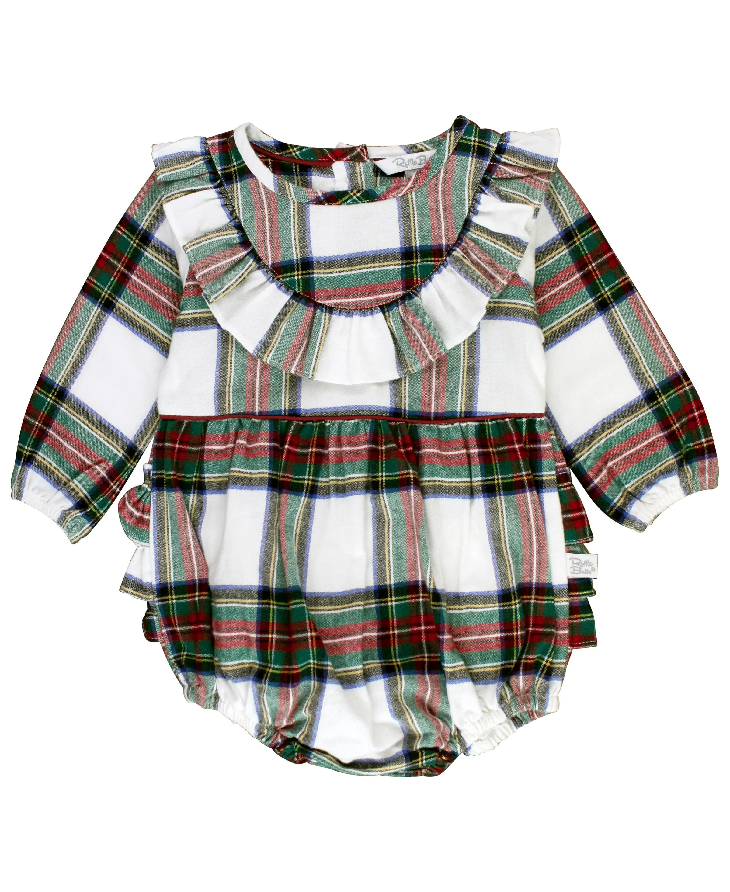 Good Tidings Plaid Ruffled L/S Bubble Romper