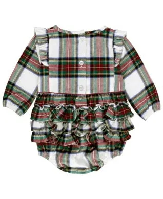 Good Tidings Plaid Ruffled L/S Bubble Romper