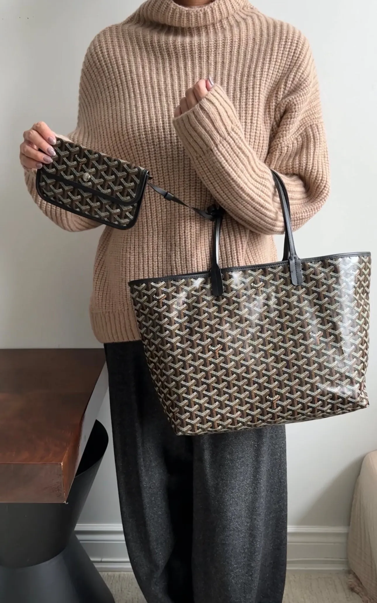 Goyard Black and Brown Coated Canvas St Louis Tote Bag PM