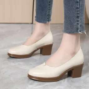 GR323 Fashion Pumps: Leather Women's Casual Shoes With Thick Heels