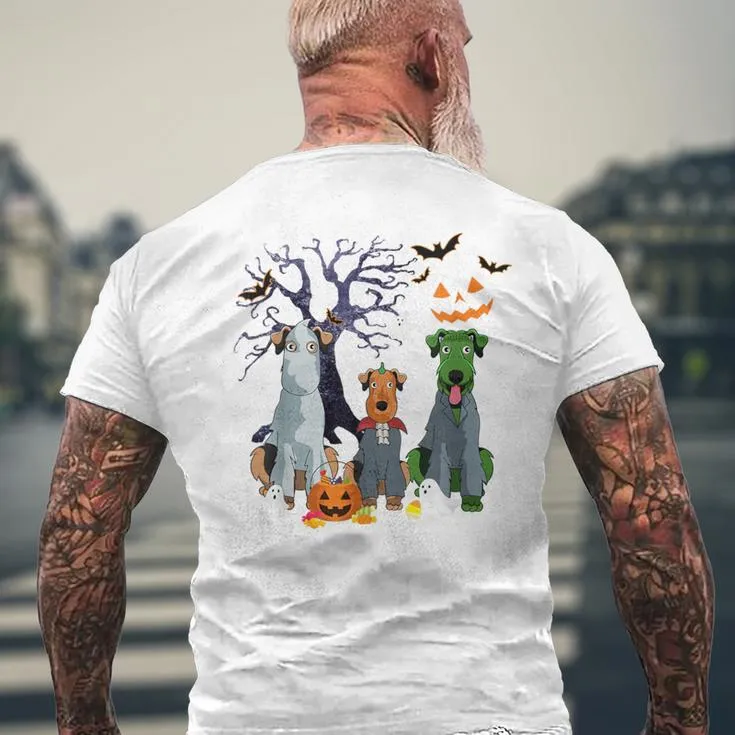 Halloween Airedale Terrier Dog Witch Scary Costume Men's T-shirt Back Print