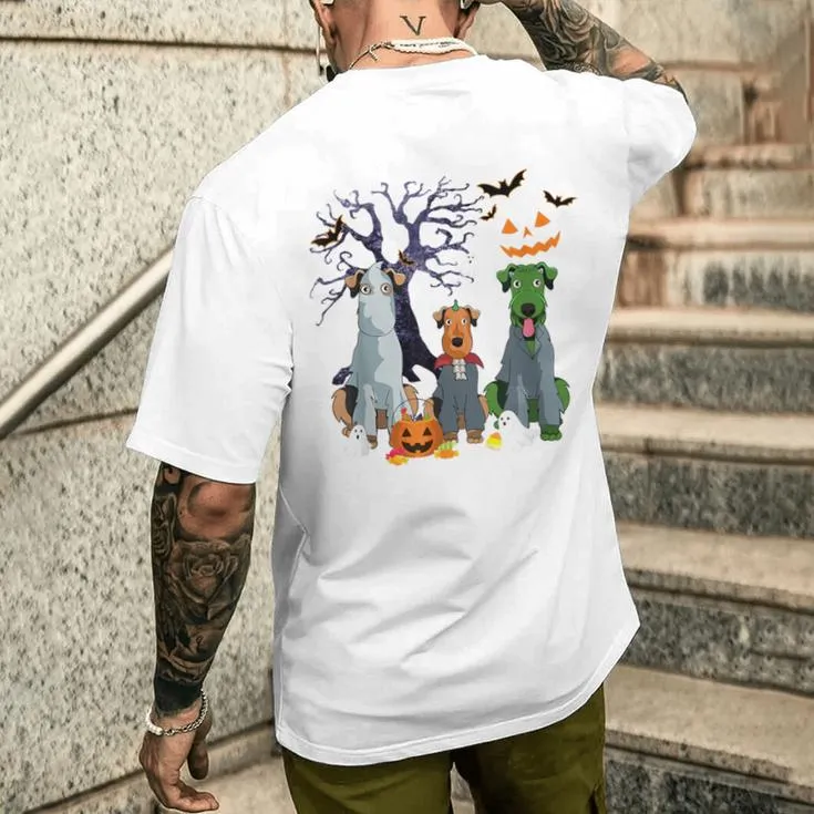 Halloween Airedale Terrier Dog Witch Scary Costume Men's T-shirt Back Print