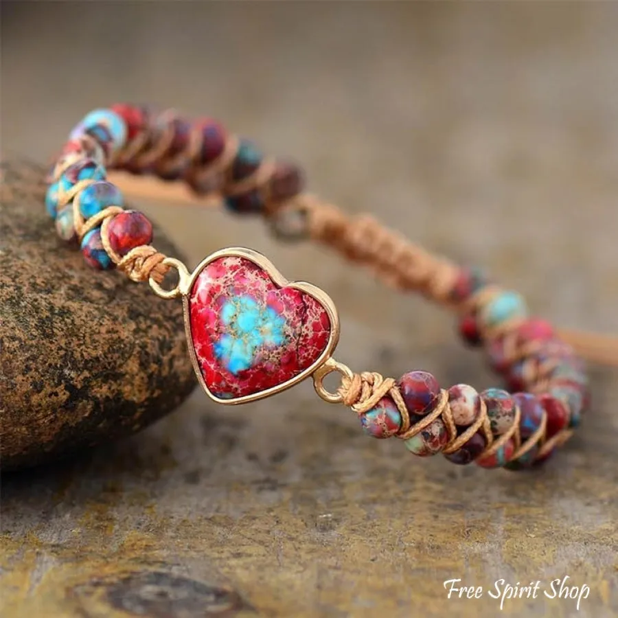 Handmade Imperial Jasper Heart Beaded Bracelet