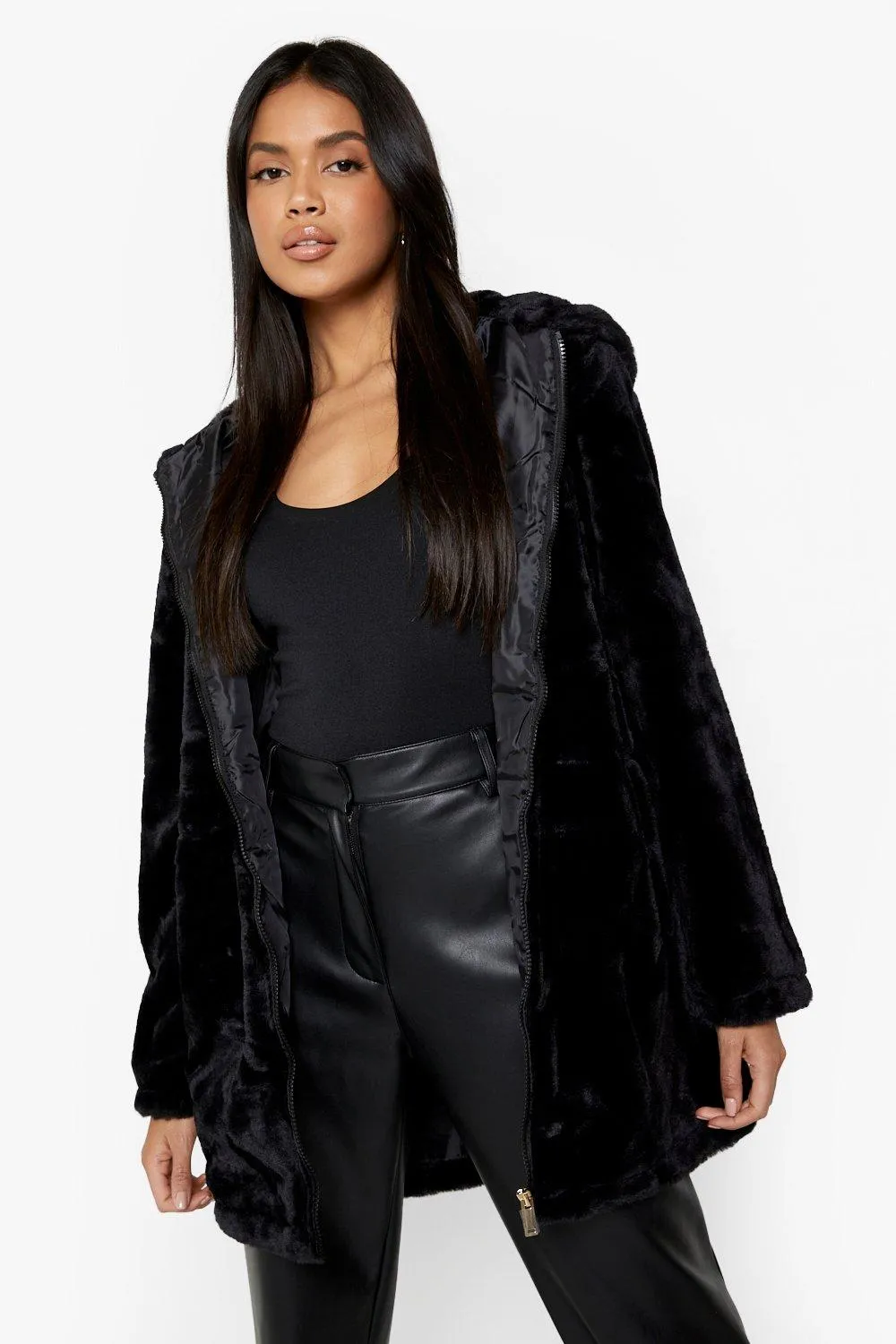 Hooded Faux Fur Coat