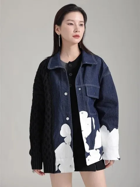 Hunna Irregular Denim Knit Jacket - Black