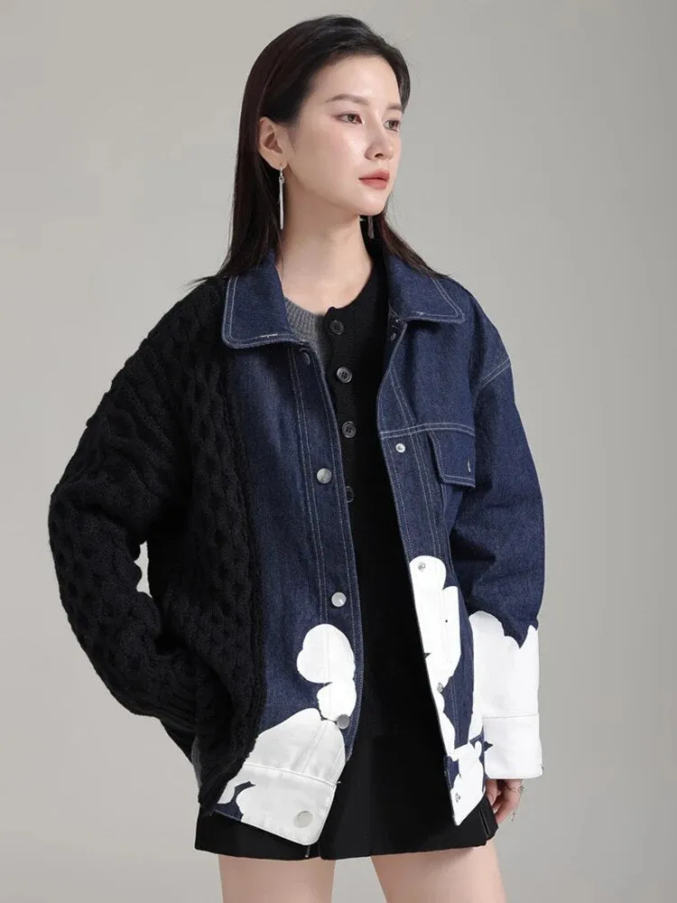 Hunna Irregular Denim Knit Jacket - Black