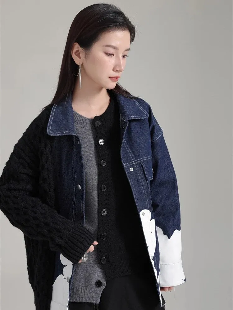 Hunna Irregular Denim Knit Jacket - Black