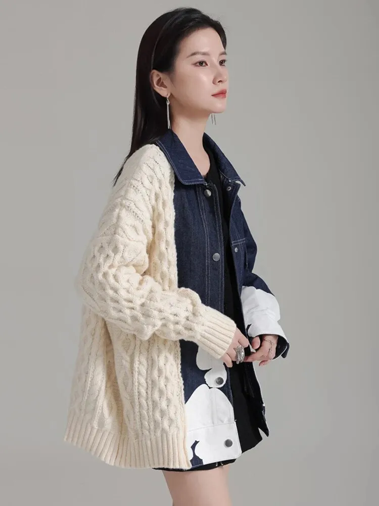 Hunna Irregular Denim Knit Jacket - Cream