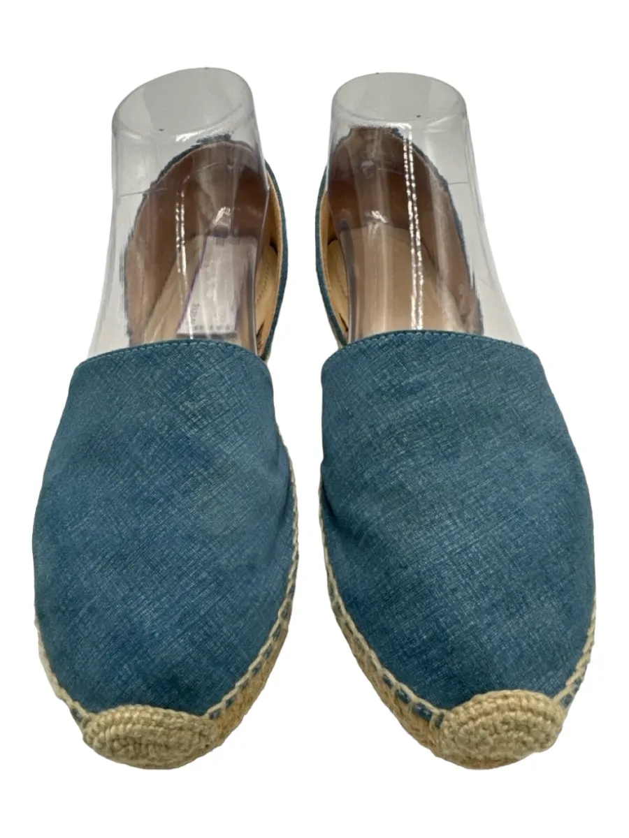 Jimmy Choo Shoe Size 8 Denim Blue Cotton Rope Sole Knit Detail Espadrille Shoes