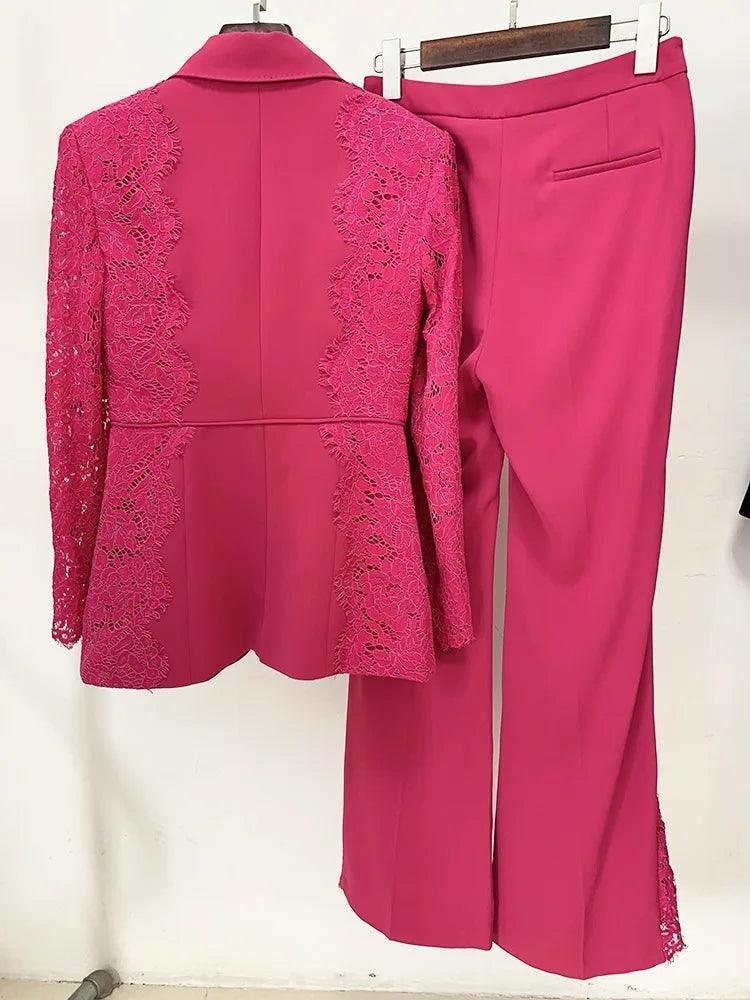 Lace Patchwork Women Pant Suit, Flared Pants