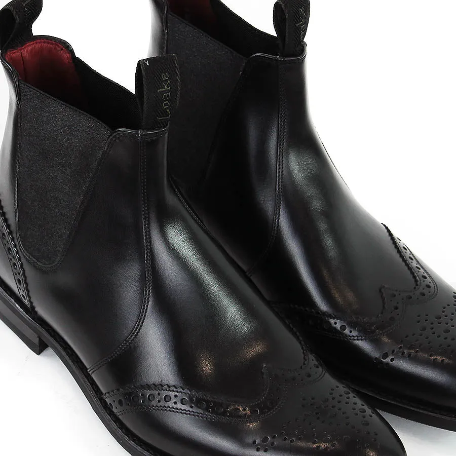 Loake - Hoskins Brogue Chelsea Boots in Black Leather