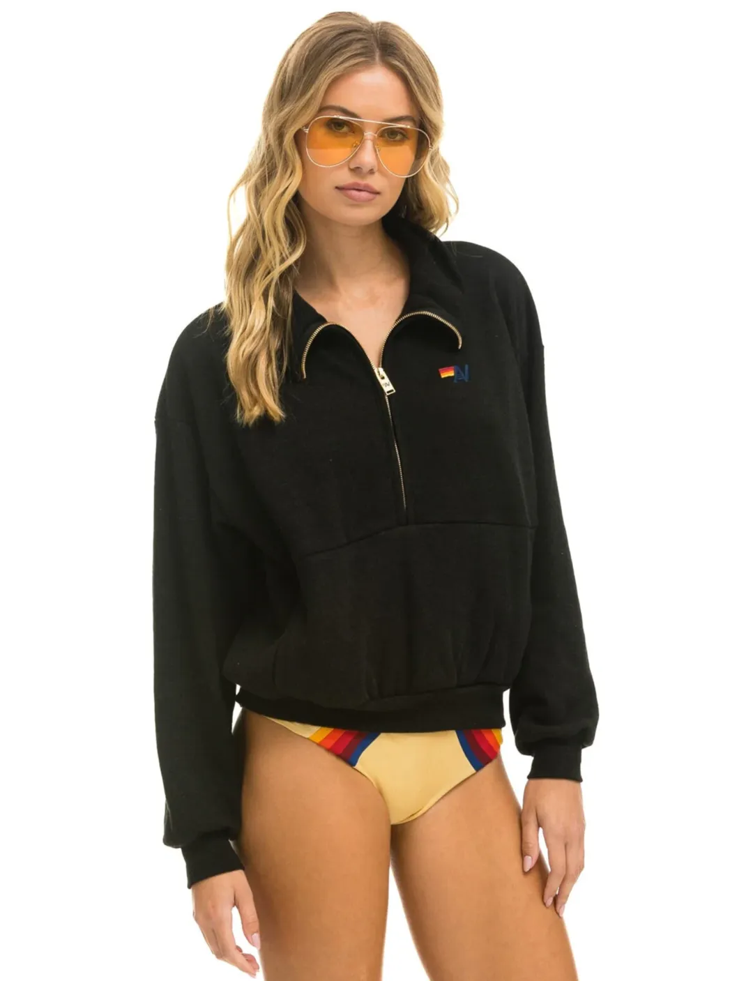 Logo Embroidery Half Zip Sweatshirt, Black