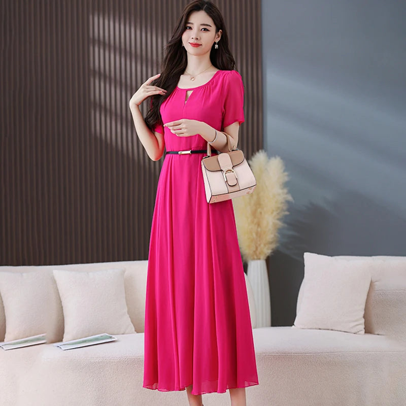 Long Dress Fashion Ruffled Bodycon Summer Korean Chic Casual Dress