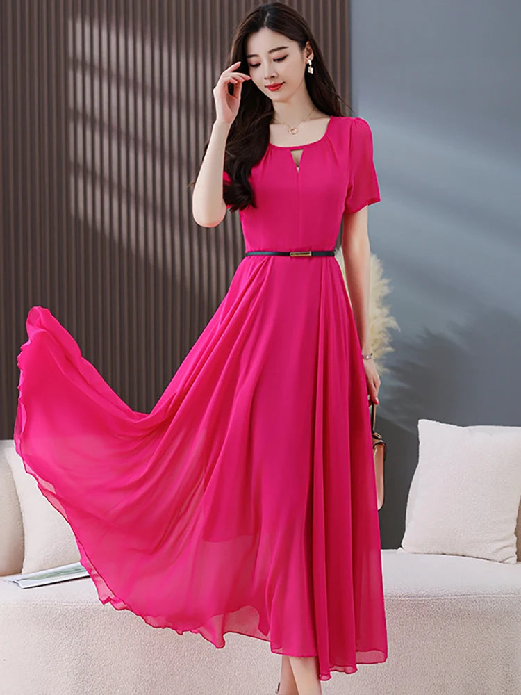 Long Dress Fashion Ruffled Bodycon Summer Korean Chic Casual Dress