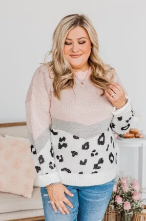 Makes My Heart Melt Color Block Sweater- Blush, Grey, & Ivory