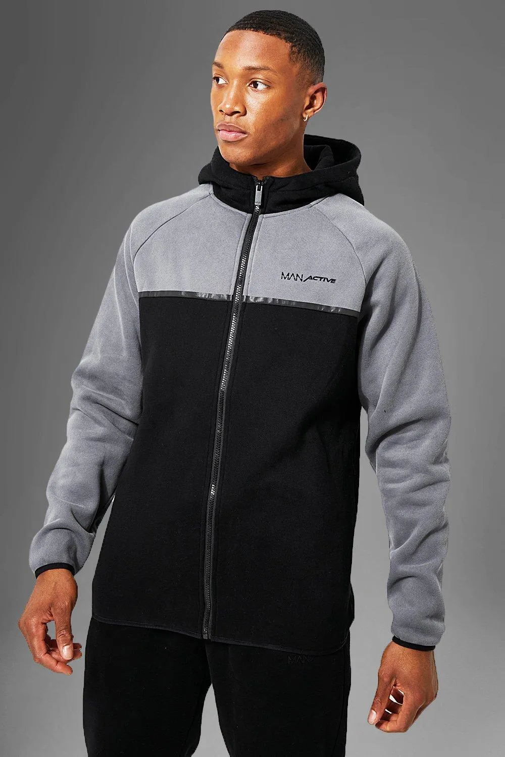 Man Active Zip Through Colour Block Hoodie