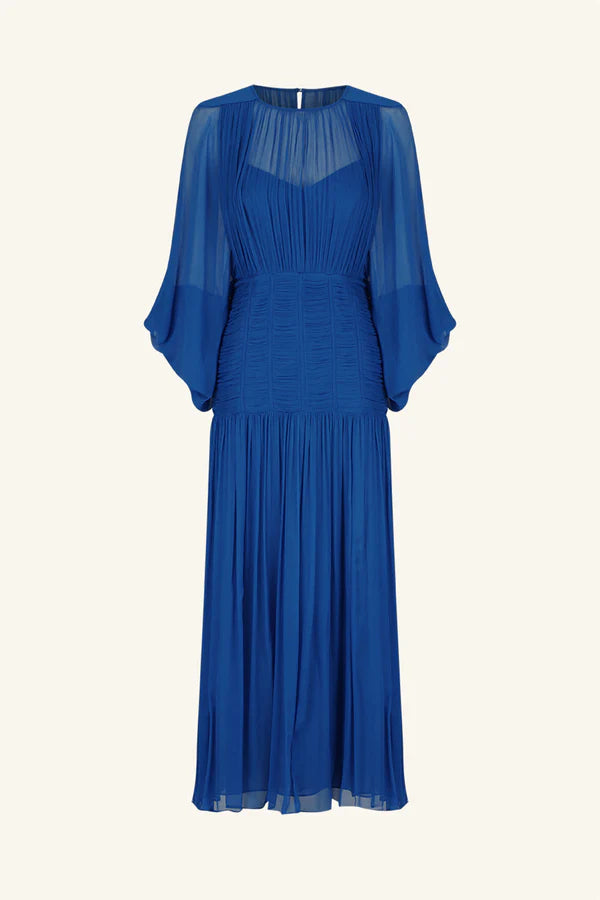 Maya Ruched Panelled Midi Dress - Strong Blue