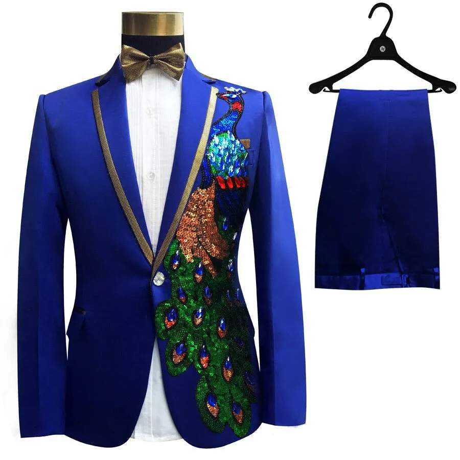 Men's Blue England Style Skinny Fit Single Breasted Two-Piece Suit