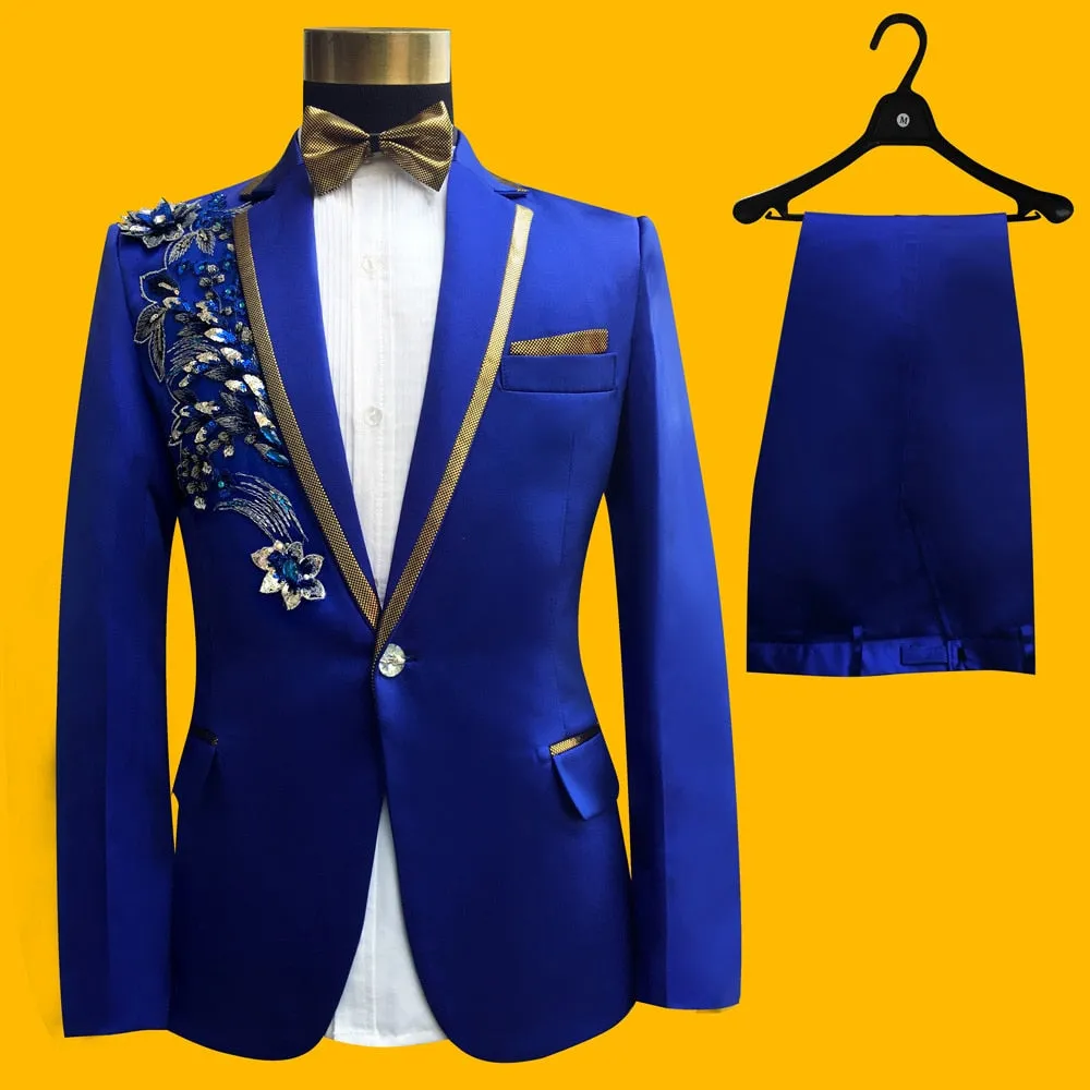 Men's Blue England Style Skinny Single-Breasted Wedding Two-Piece Suit