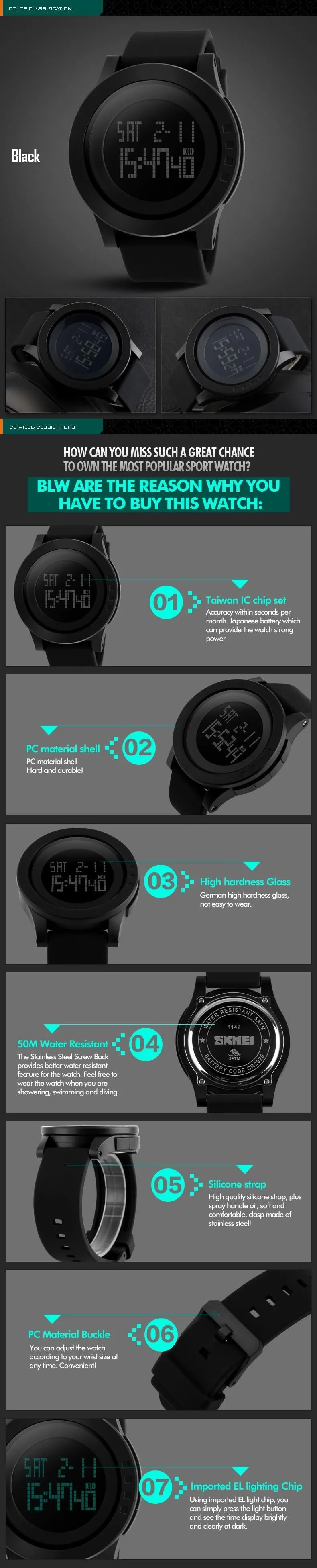 Men's Casual Fashion LED Digital Sports Watches with Shock Resistance