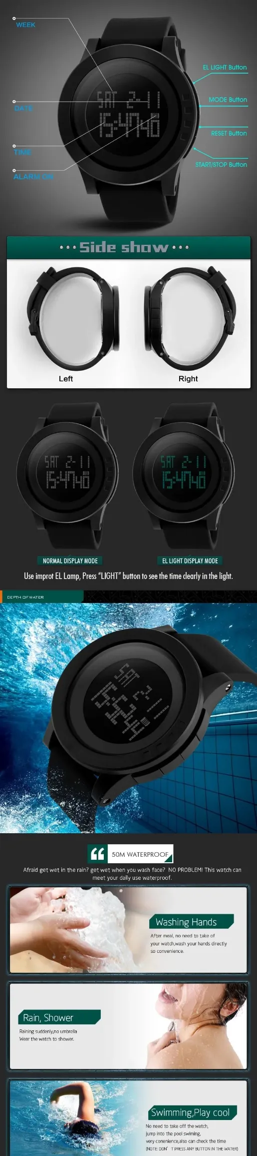 Men's Casual Fashion LED Digital Sports Watches with Shock Resistance