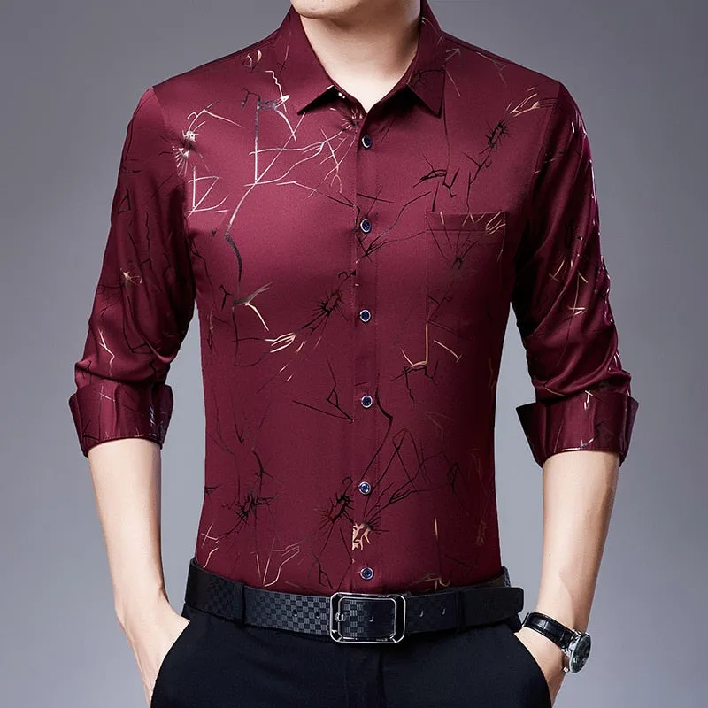 Men's Casual Korean Fashion Square Collar Long Sleeve Luxury Shirt