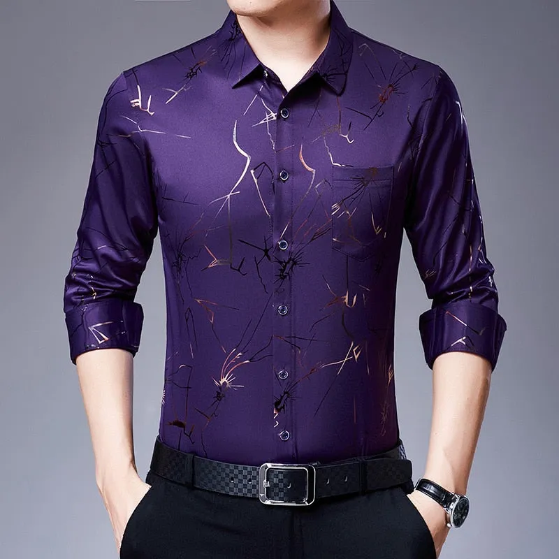 Men's Casual Korean Fashion Square Collar Long Sleeve Luxury Shirt