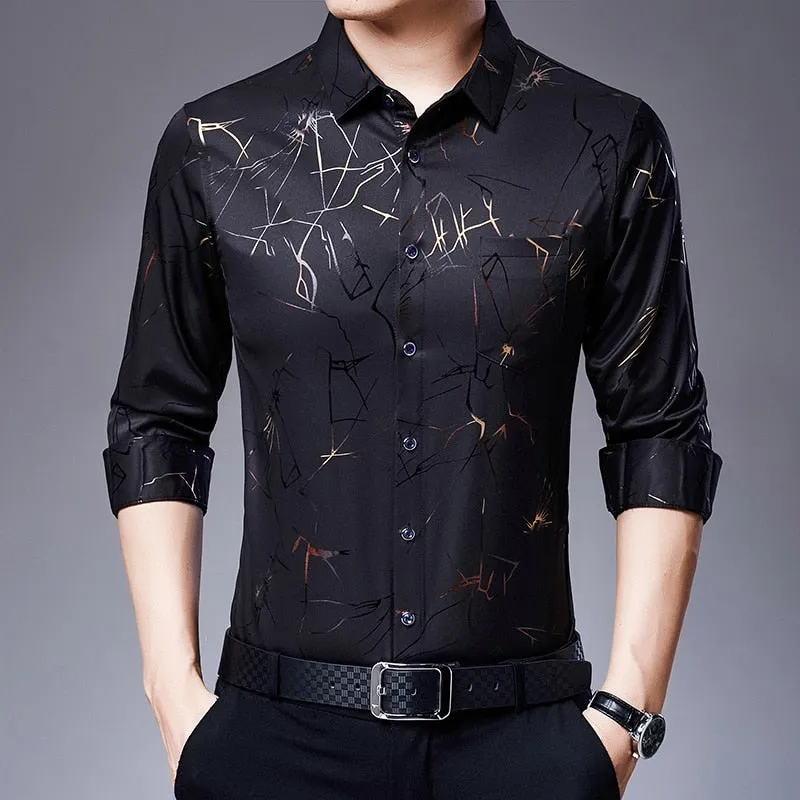 Men's Casual Korean Fashion Square Collar Long Sleeve Luxury Shirt