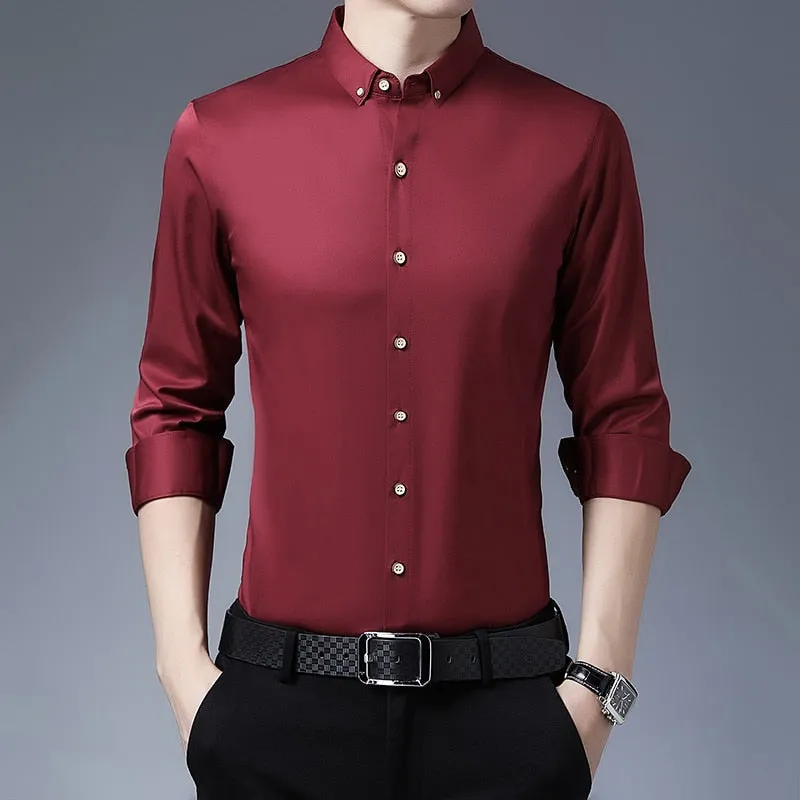 Men's Casual Luxury Korean Fashion Solid Color Long Sleeve Shirt