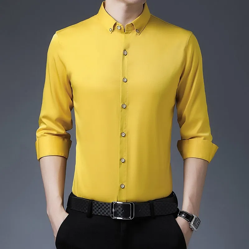 Men's Casual Luxury Korean Fashion Solid Color Long Sleeve Shirt