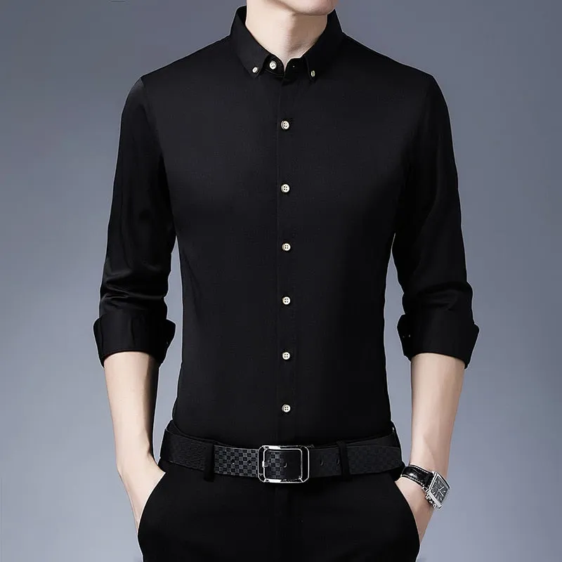 Men's Casual Luxury Korean Fashion Solid Color Long Sleeve Shirt