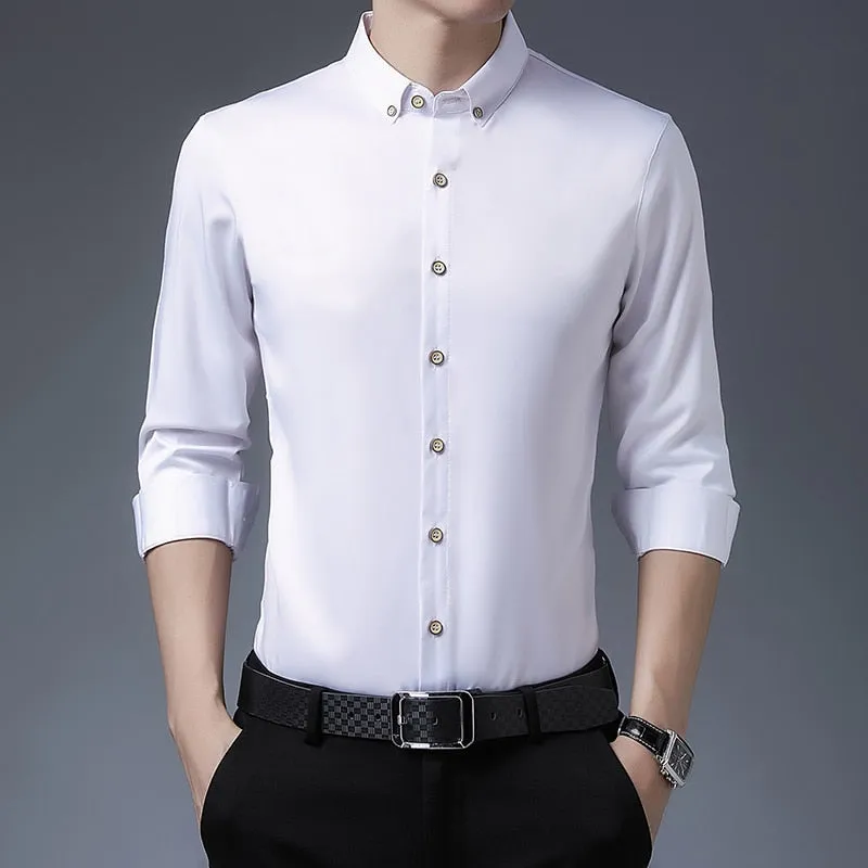 Men's Casual Luxury Korean Fashion Solid Color Long Sleeve Shirt