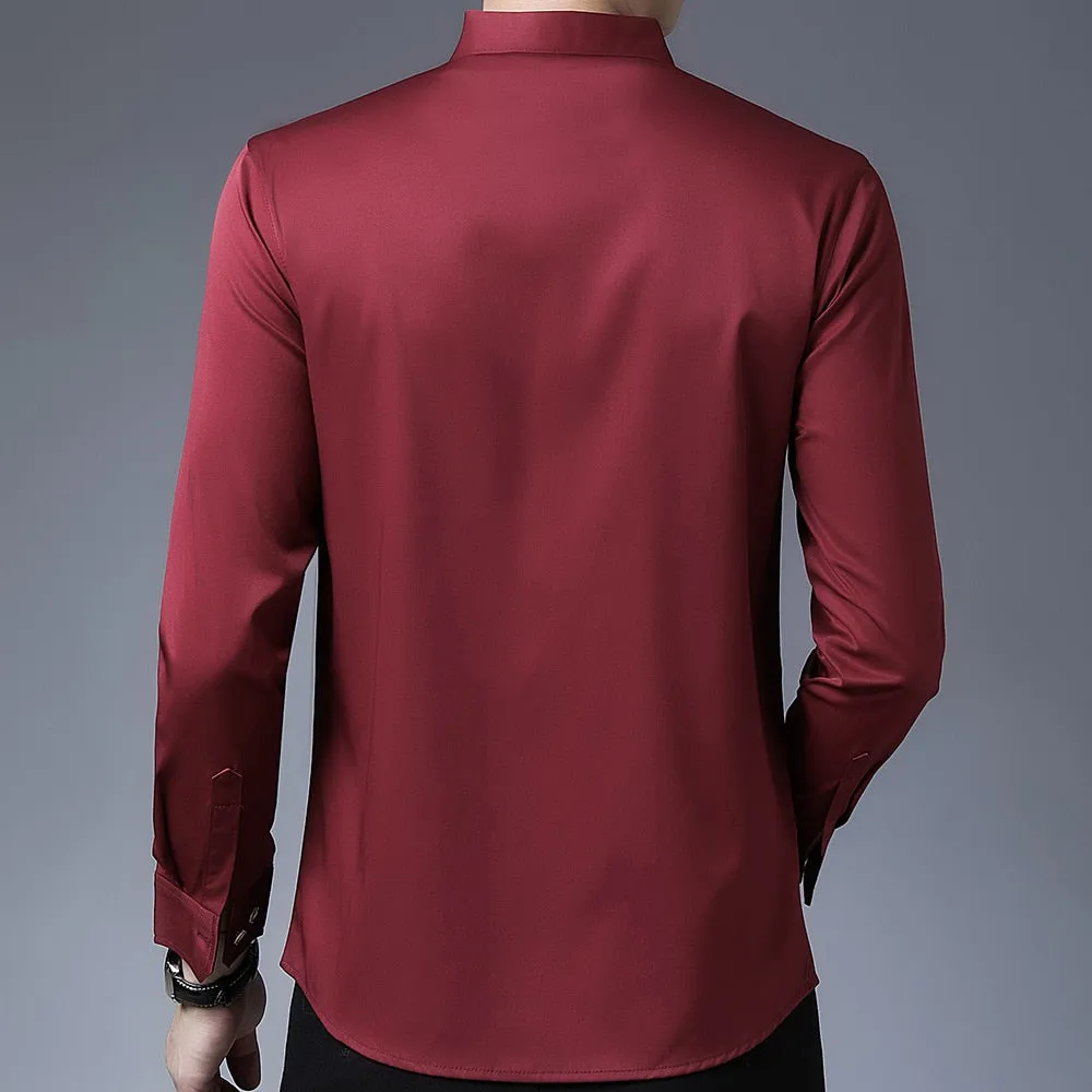 Men's Casual Luxury Korean Fashion Solid Color Long Sleeve Shirt