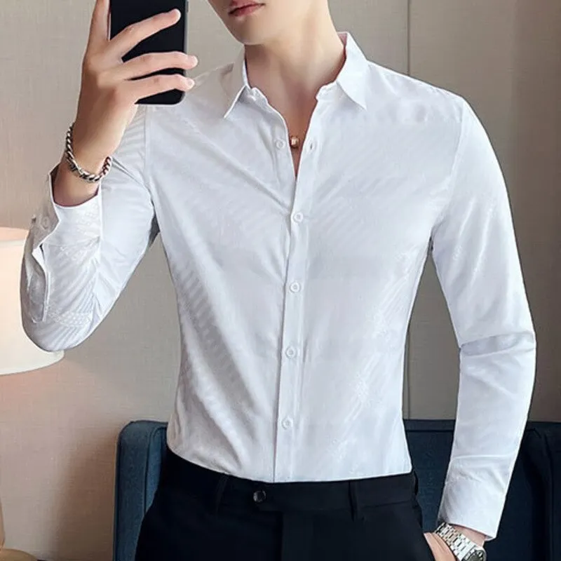 Men's Casual Printed Pattern Slim Fit Tuxedo Streetwear Long Sleeve Shirt