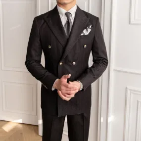 Men's England-Style Double-Breasted Skinny Pin Stripe Two-Piece Suit