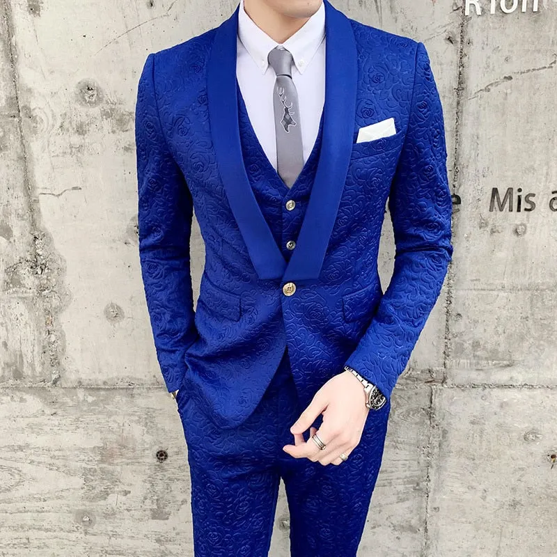 Men's England Style Luxury Polyester Tuxedo Skinny Fit Three-Piece Suit