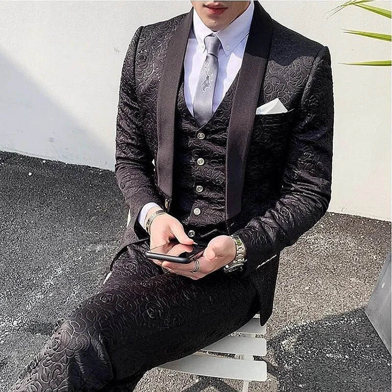 Men's England Style Luxury Polyester Tuxedo Skinny Fit Three-Piece Suit