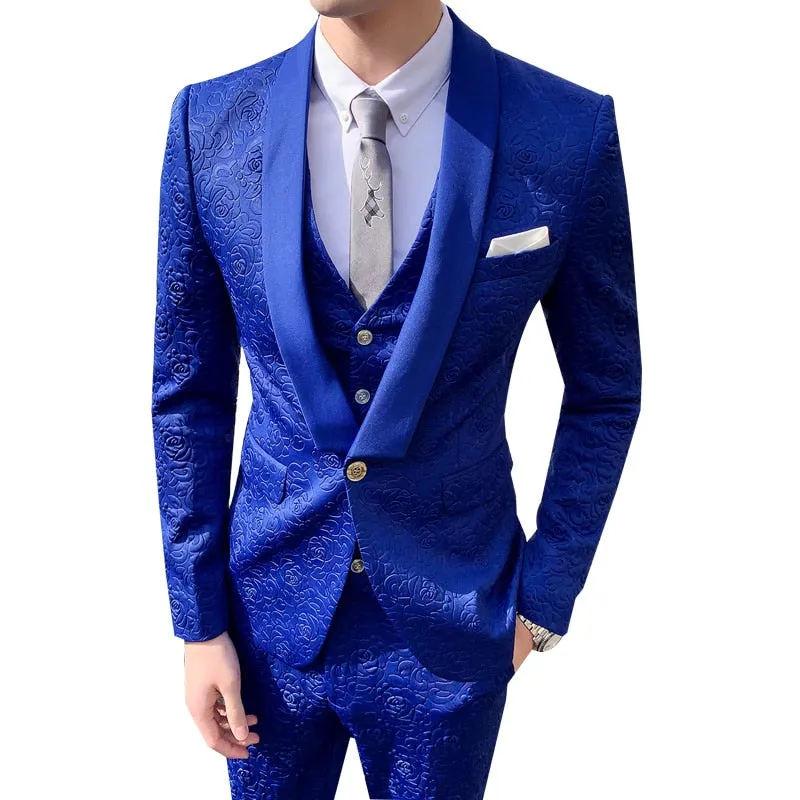 Men's England Style Luxury Polyester Tuxedo Skinny Fit Three-Piece Suit