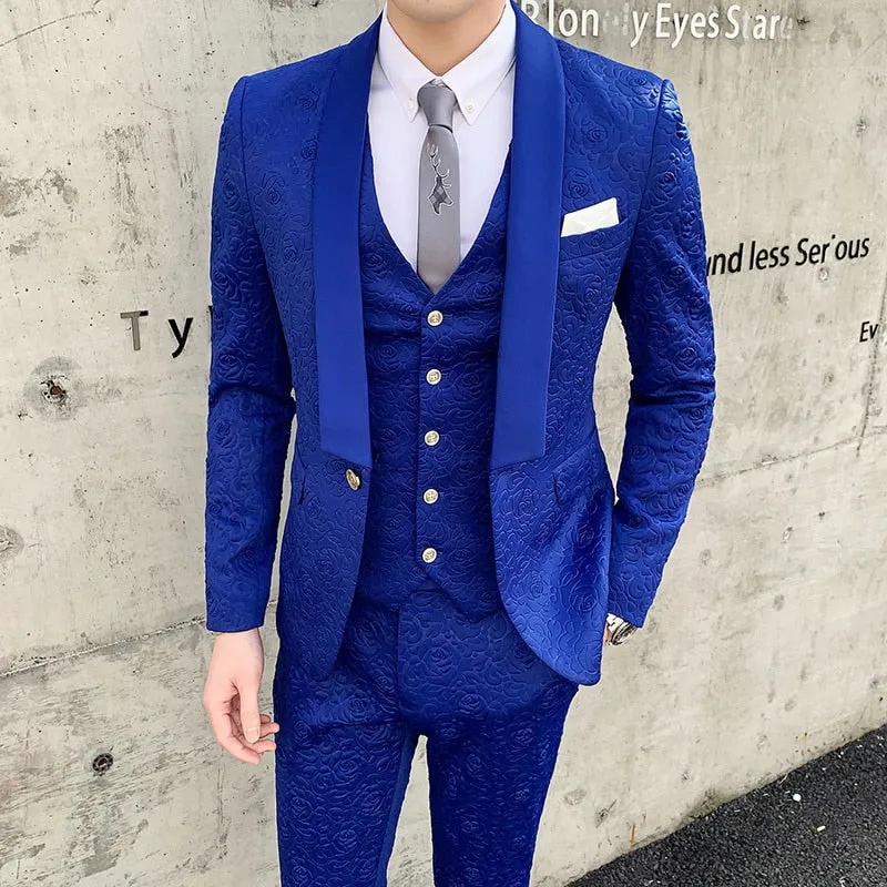 Men's England Style Luxury Polyester Tuxedo Skinny Fit Three-Piece Suit