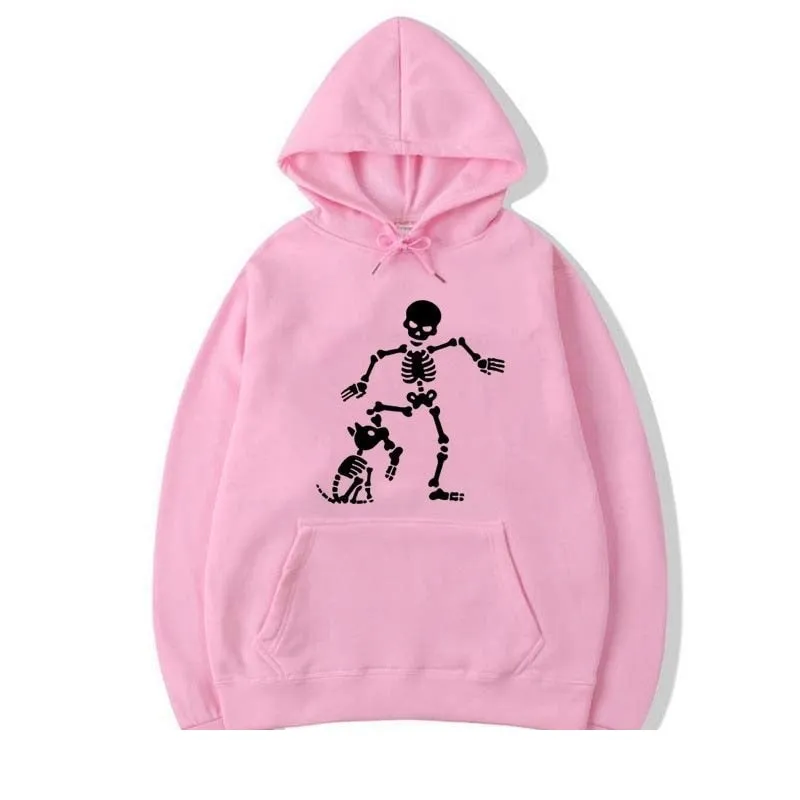 Men's Fashion Casual Funny Skeleton Printed O-Neck Cotton Hoodies