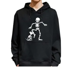 Men's Fashion Casual Funny Skeleton Printed O-Neck Cotton Hoodies