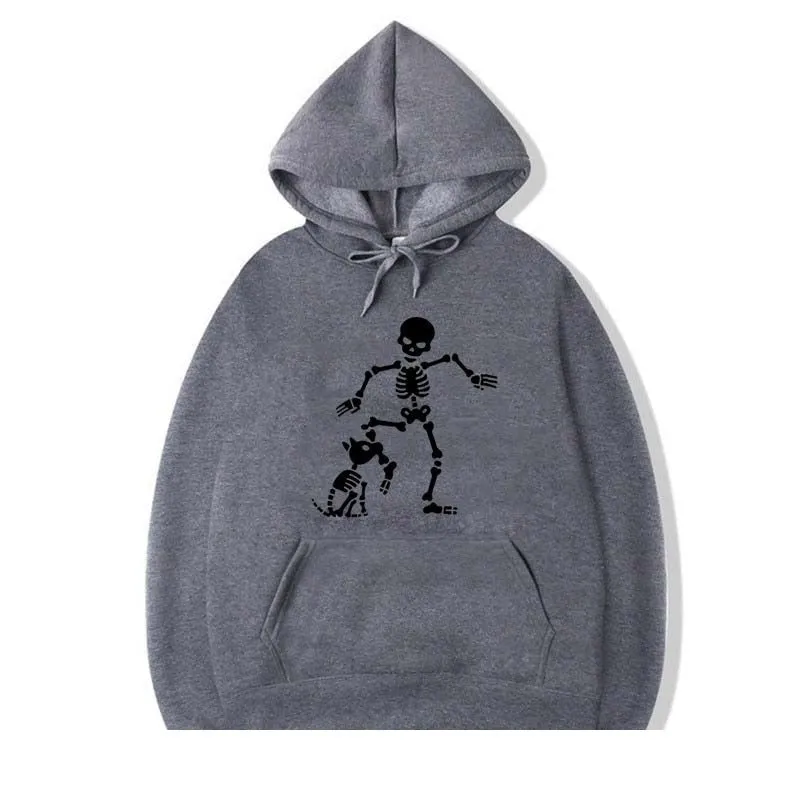 Men's Fashion Casual Funny Skeleton Printed O-Neck Cotton Hoodies