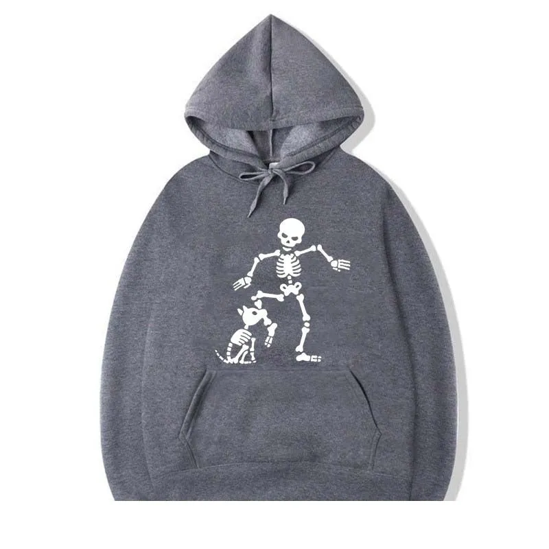 Men's Fashion Casual Funny Skeleton Printed O-Neck Cotton Hoodies