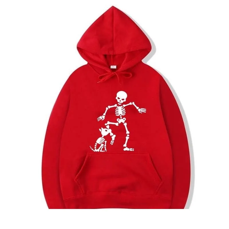 Men's Fashion Casual Funny Skeleton Printed O-Neck Cotton Hoodies