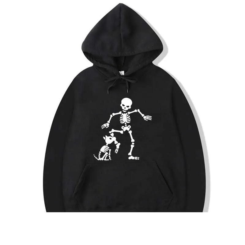 Men's Fashion Casual Funny Skeleton Printed O-Neck Cotton Hoodies